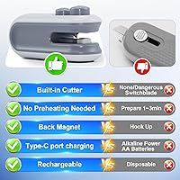Vista 6 de Sellador de bolsas de chips recargable 2 en 1 con cortador, máquina portátil de sellado térmico USB C para chips, herramienta de sellado térmico