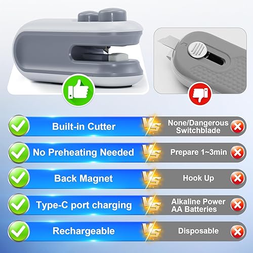 Miniatura 6 de Sellador de bolsas de chips recargable 2 en 1 con cortador, máquina portátil de sellado térmico USB C para chips, herramienta de sellado térmico
