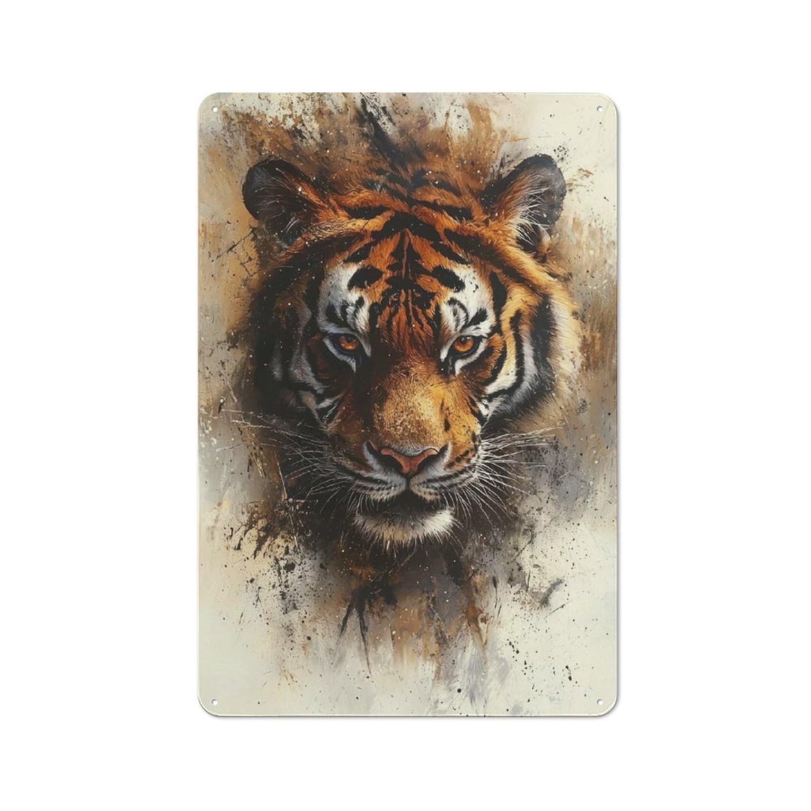 Junmoney Tiger Portrait Vintage Metal Wall Sign 30X20cm For Hobby Room Or Studio, For Hobby Room Decor Fans