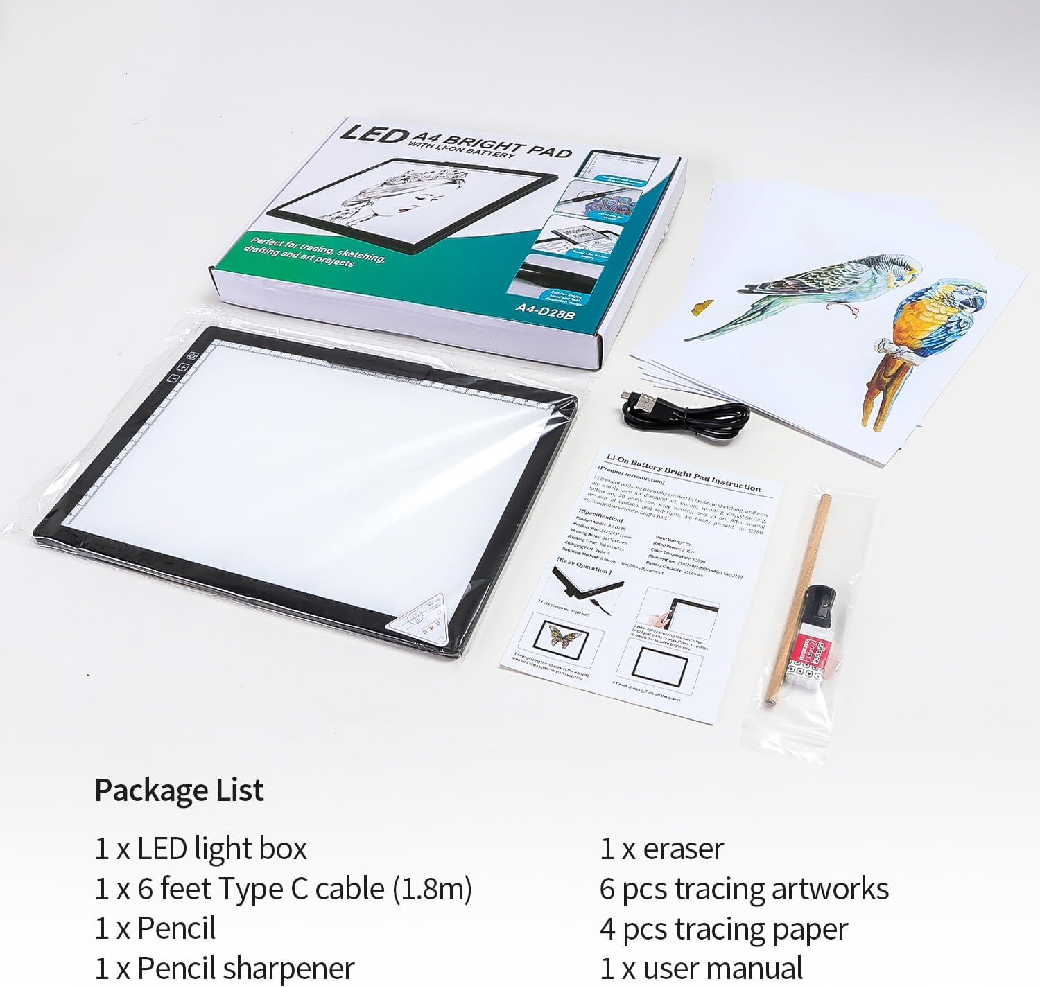 Zocelight Rechargeable A4 Light Box,led Light pad with Built-in Stand & Clip,6 Levels of Brightness Light Box for tracing,Diamond Painting.Light Table for Artists,Drawing,Sketching,Animation,X-ray