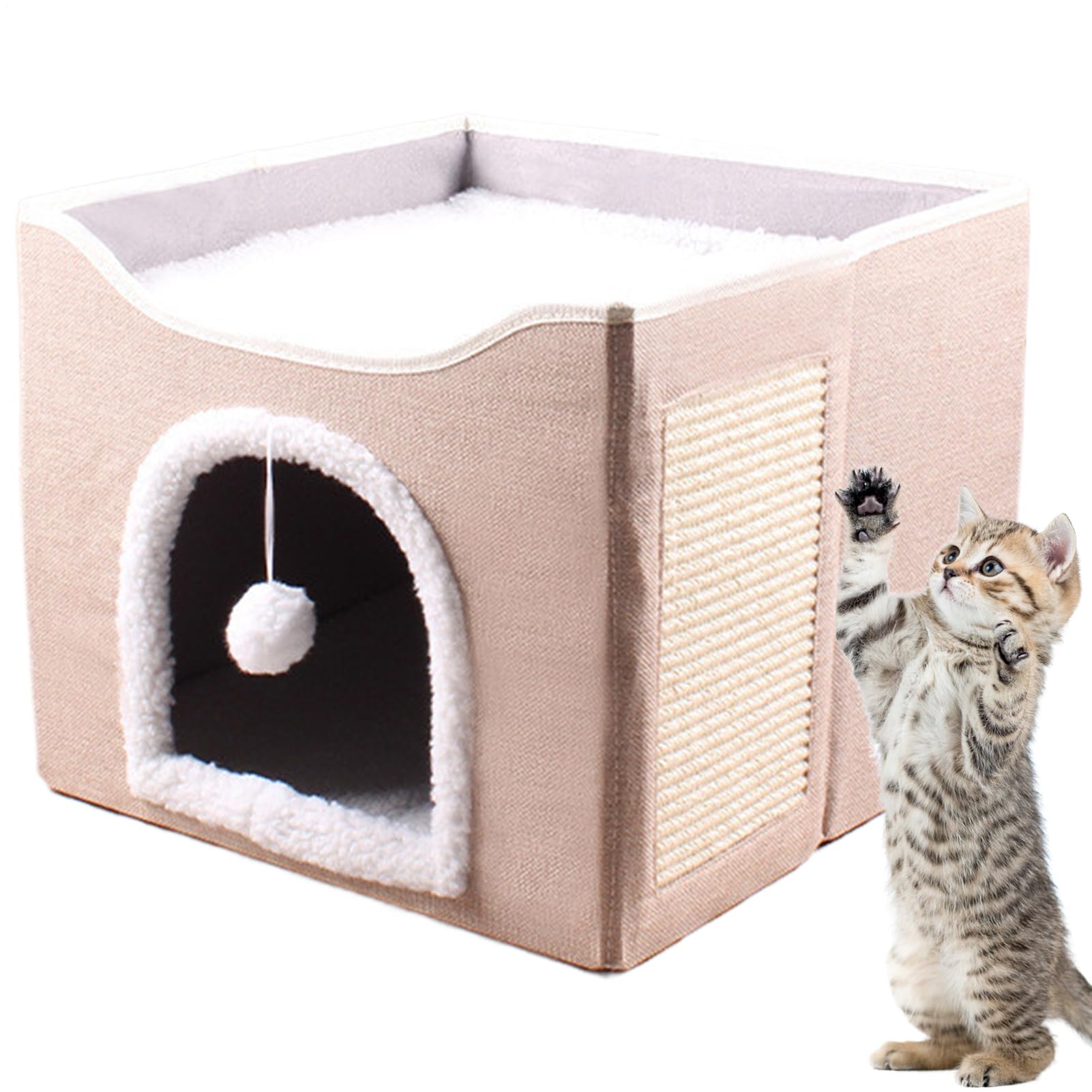 a grotta per gatti, pieghevole, grande cuccia per gatti – graziosa tenda per dormire, cubo per animali domestici con palla di peluche e cuscinetto antigraffio, per animali domestici