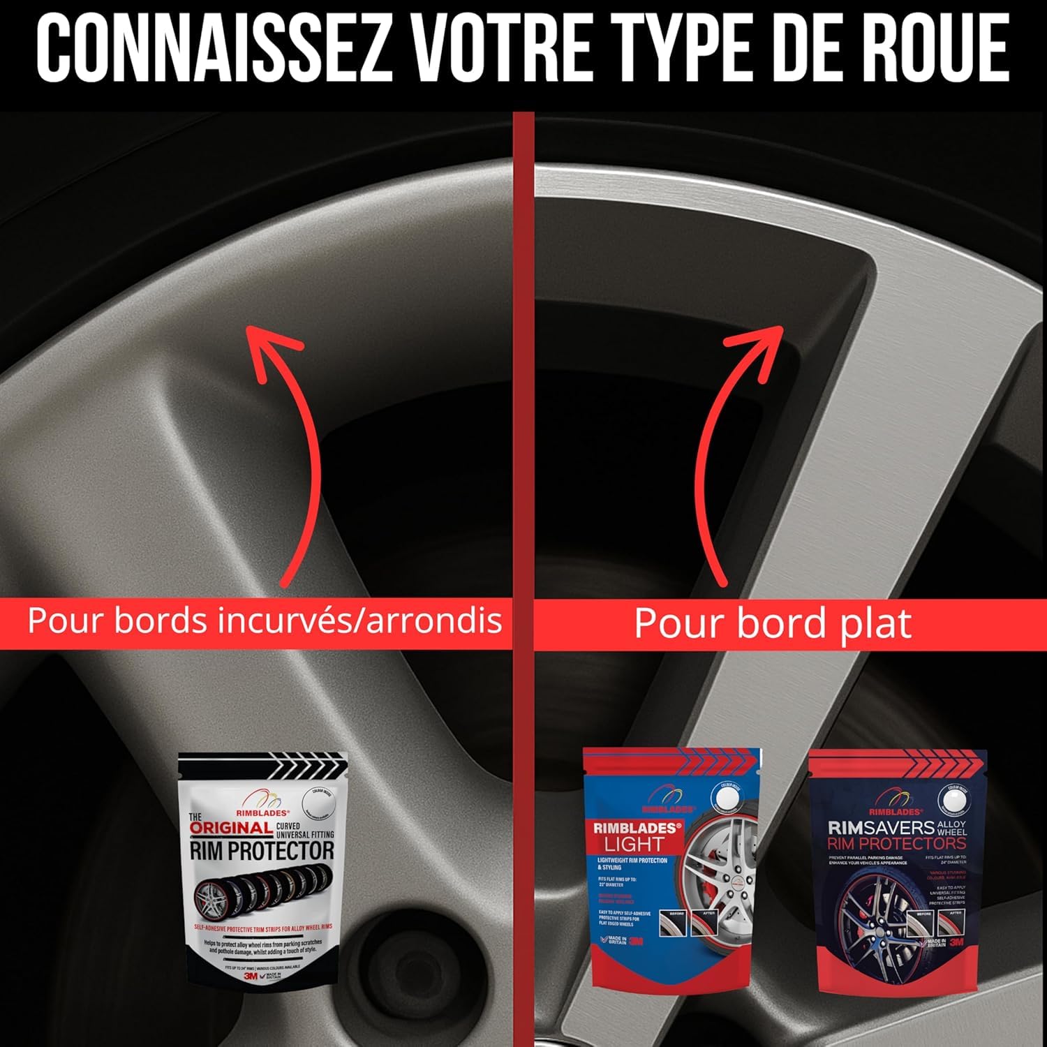 Rimsavers Rouge Protection de Jantes en Alliage Souple, Longueur 22”, Compatible Jantes à Bord Plat