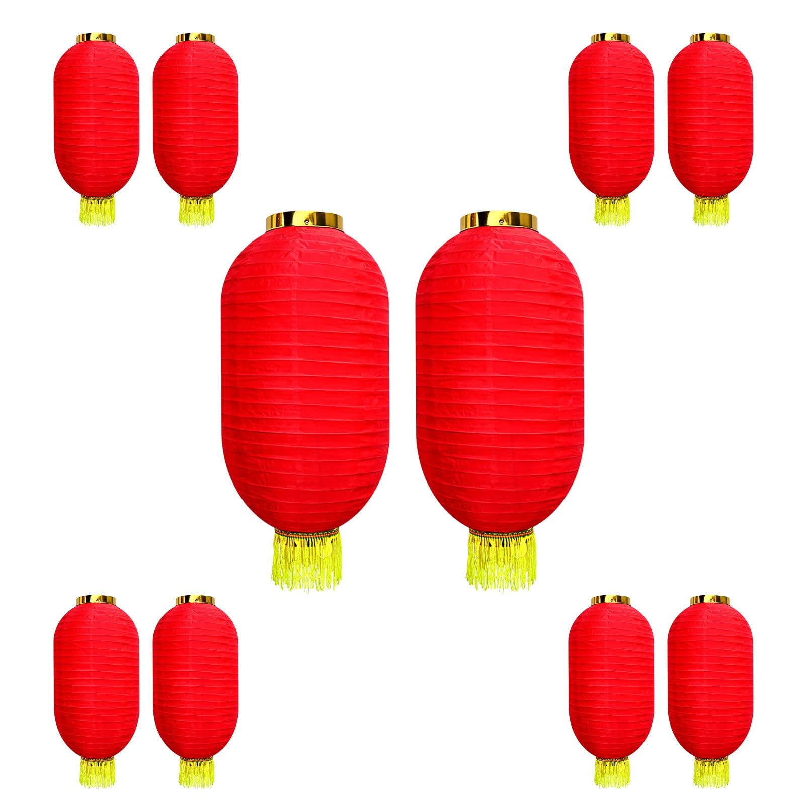 nxjaSDH Red hanging lanterns, 10 Pcs Red Satin Lanterns with Tassels, Traditional Hanging Lamp Shade, Lucky Lantern, Easy to Install, for Chinese New Year Spring Festival