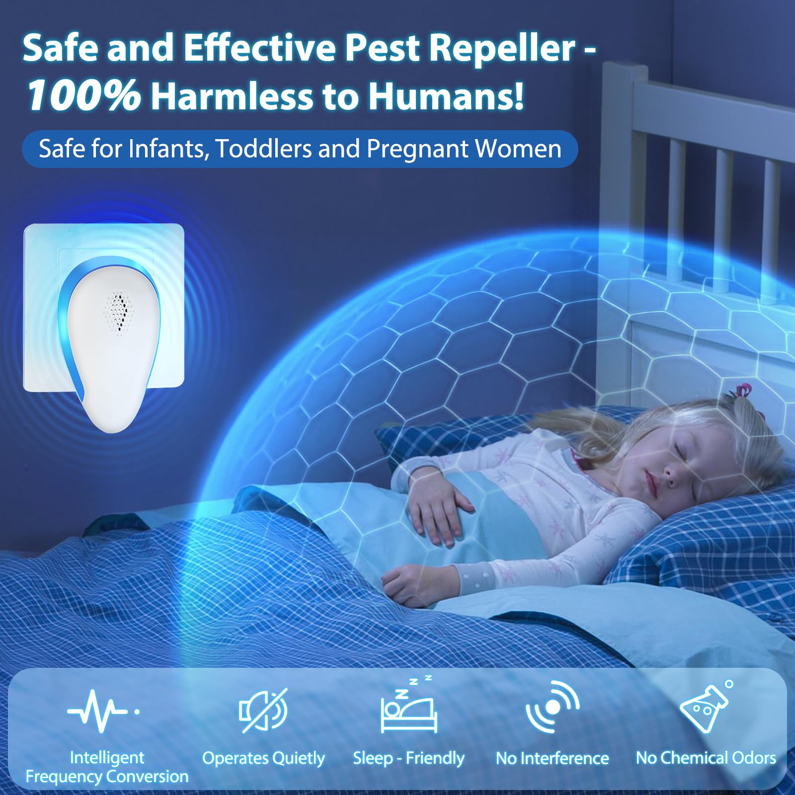 Repellente per insetti ad ultrasuoni per interni, repellente per insetti Pestlab, repellente per scarafaggi, topi, insetti, zanzare, topi, ragni, formiche, roditori, spina ad ultrasuoni, compatibile