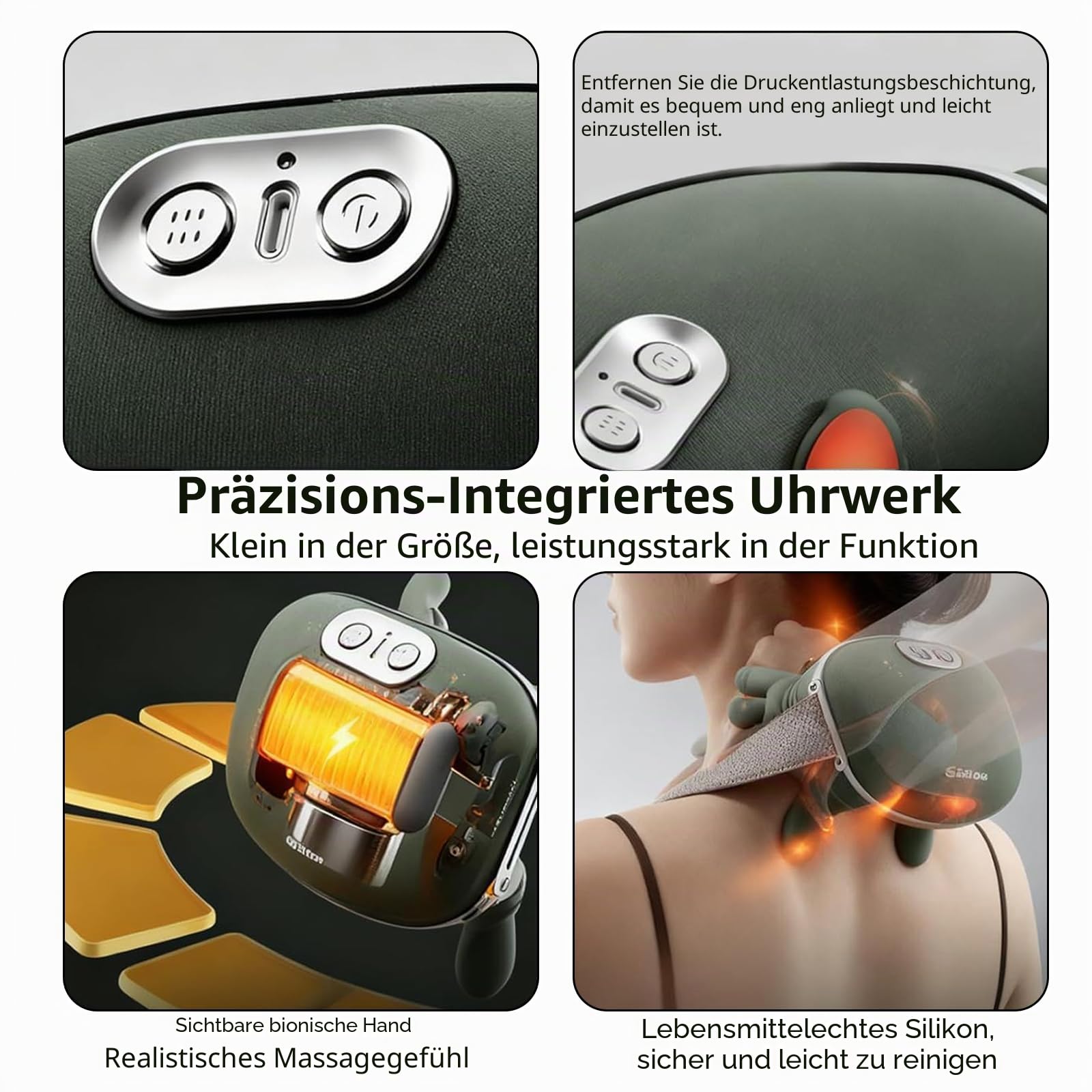 4D Nackenmassagegerät mit Wärme, Shiatsu Massagegerät, Massagegerät Nacken, kabelloses U-förmiges Massagekissen, 3 Massagegrade & 2 Temperaturstufen, für Zuhause, Büro, Reise (Stil 1)
