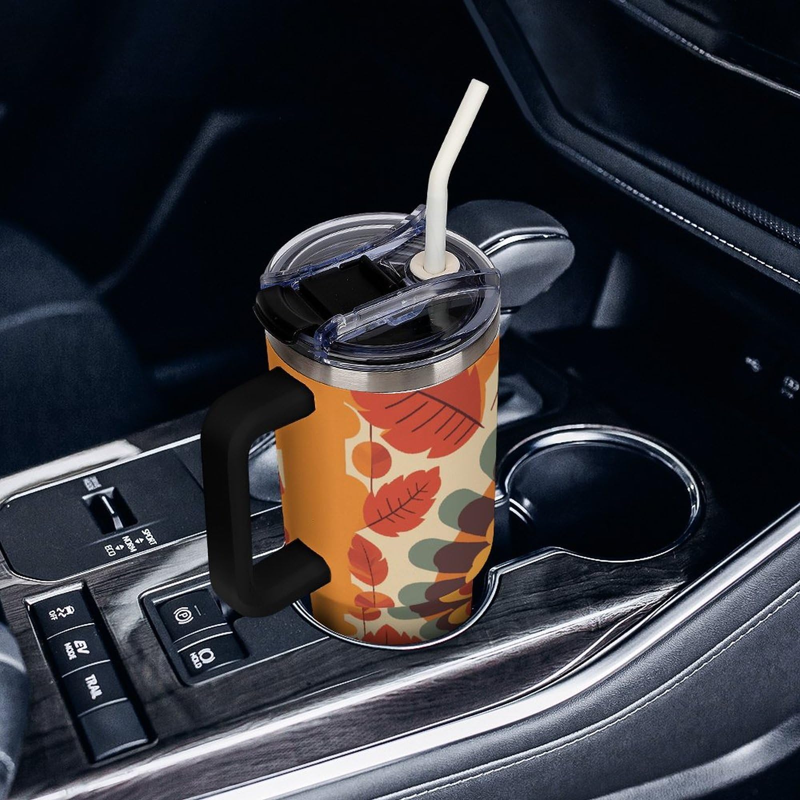 Autobecher aus 304 Edelstahl, mit Strohhalm und auslaufsicherem Deckel, großes Fassungsvermögen, vakuumisolierter Reisebecher für Auto-Becherhalter, 1,2 l