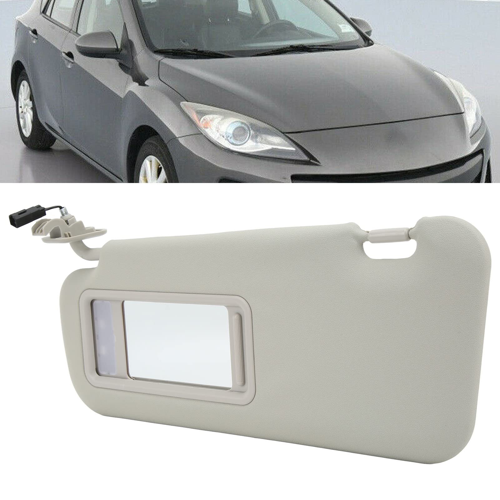 Sonnenblende Fahrerseite Links, Sonnenblende Vorne Links, Kompletter Montagesatz mit Spiegel, Kompatibel mit Mazda 3 Hatchback 2010–2013, BBM2 69 320C 75 Ersatzteil