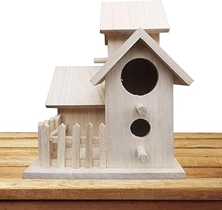 Wooden Birdhouse, Birdhouse for Outside, 3-Hole Wood Birdhouse, Birds Breeding Nests, Wooden Bird Nest Unpainted, Hummingbird Houses for Outside Hanging, Birdhouse, Natural Birdhouse Decoration