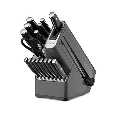 Ninja K32012 Foodi NeverDull Premium Knife System, 12 Piece Knife Block Set with Built-in Sharpener, German Stainless Steel Knives, Black
