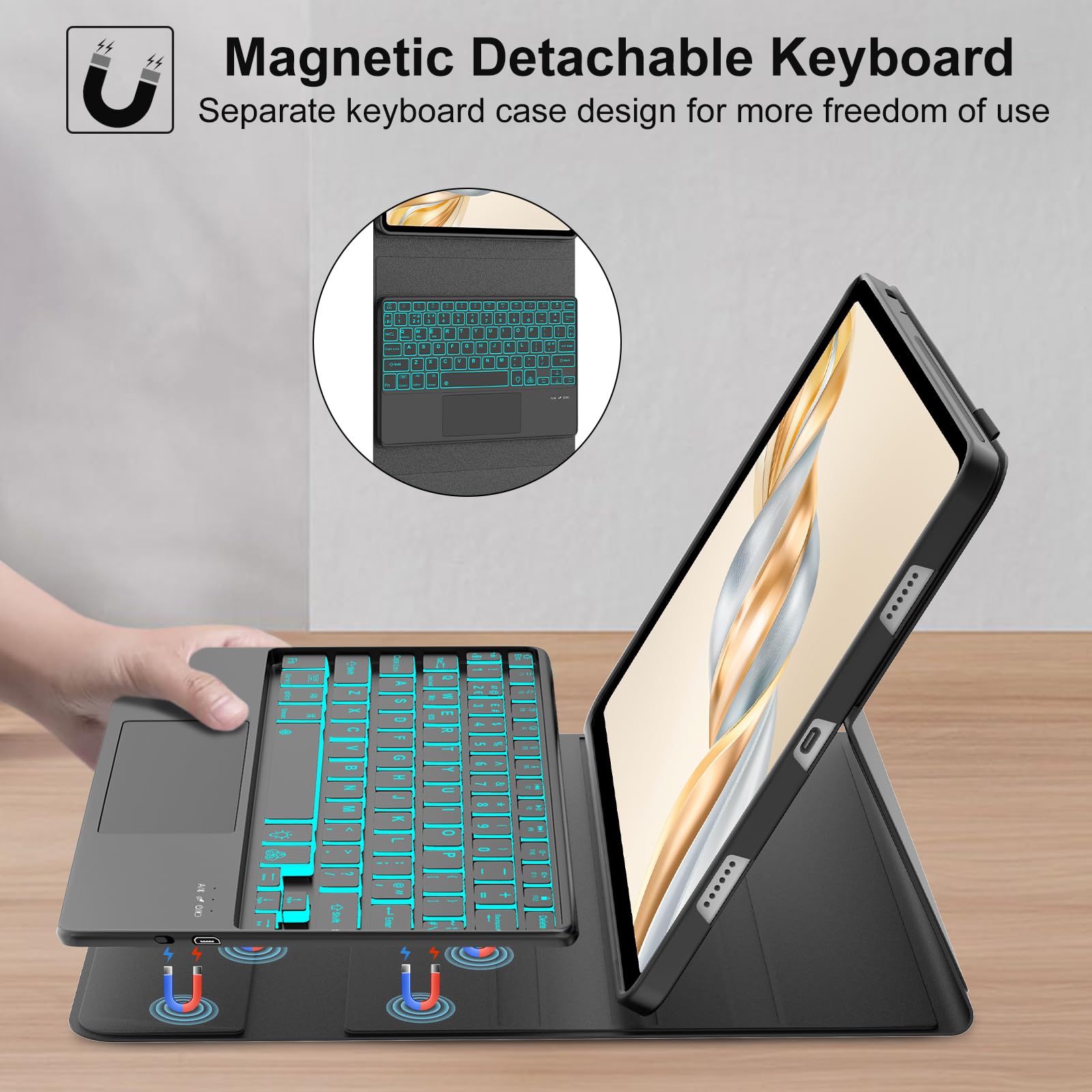Funda con Teclado para Honor X9a 11.5 Pulgadas 2025 | [Español] Retroiluminado Bluetooth Magnéticamente Teclado con Funda Delgada y Touchpad para Tablet Honor X9a 2025 11.5, Negro