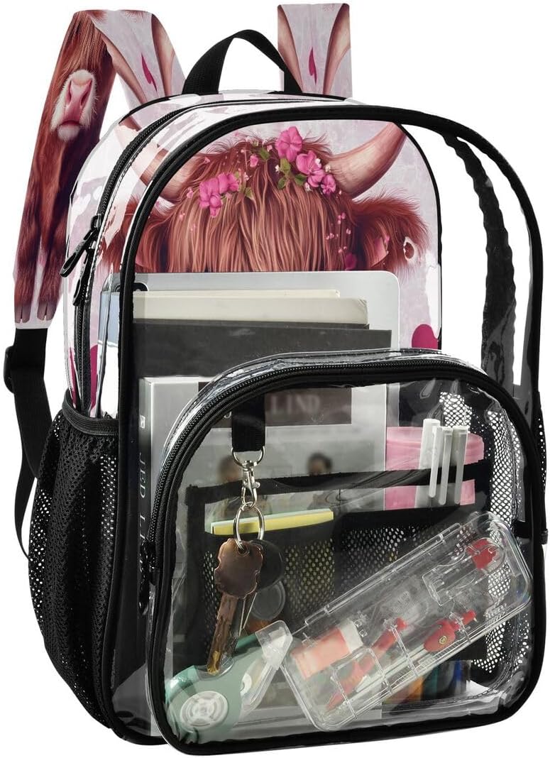 ALAZA Highland Cow Cattle Paw Print Clear Backpack PVC Transparent Bookbag Heavy Duty for Student Boy Girl Kids Adult School Travel Work - Image 2