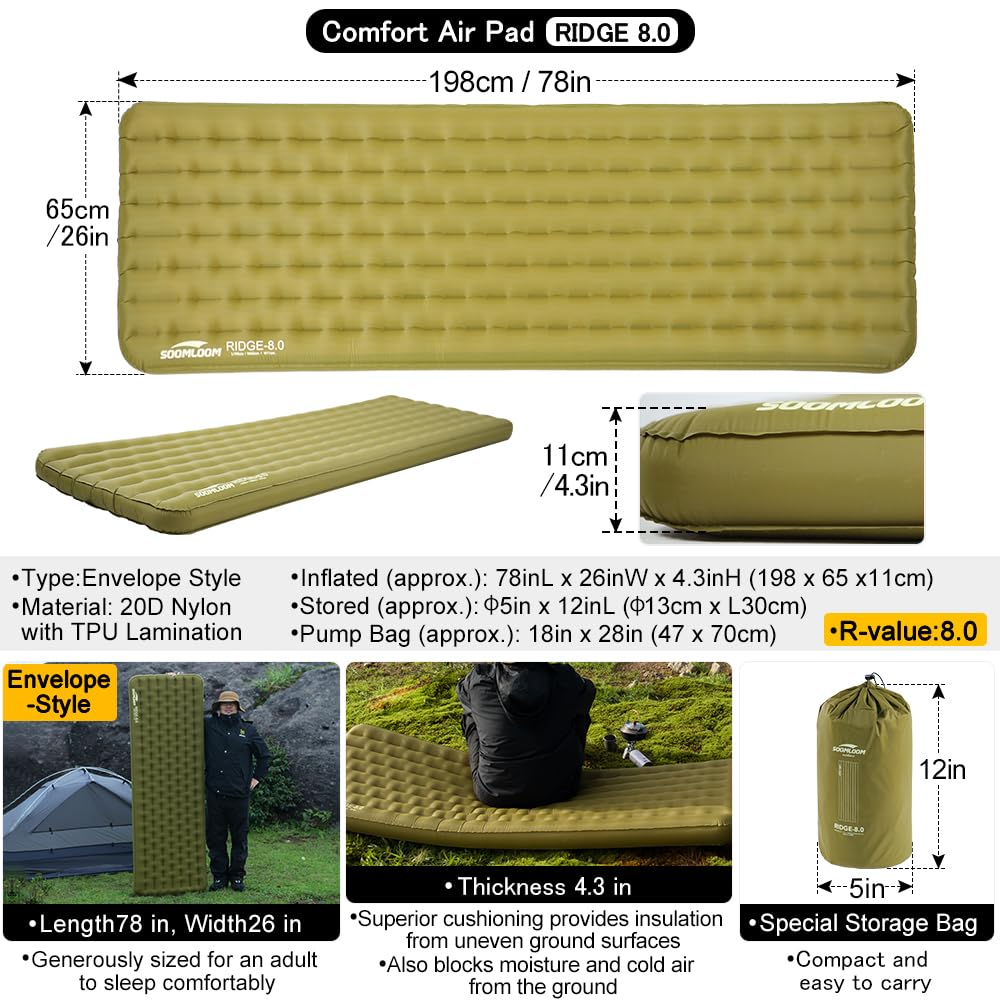 SOOMLOOM RIDGE-R値8.0 エアーマット Amazon.com : Soomloom Camping Air Sleeping Pad Ridge 8.0 R-Value 8