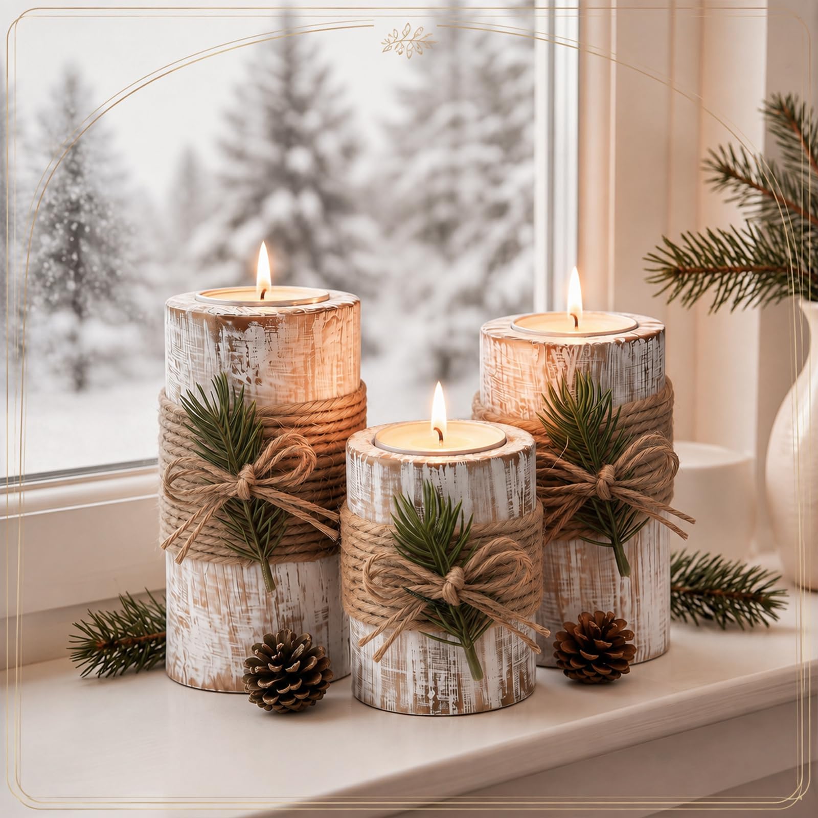 AceOrbit Portavelas de madera de pino rústico para decoración de mesa de granja, decoración rústica de invierno para cocina, comedor, oficina en casa