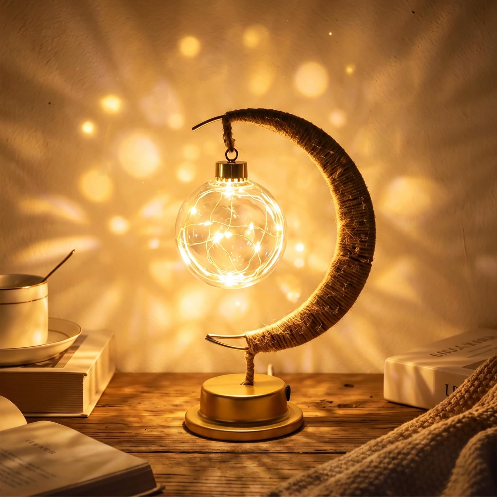 Ramadan Moon Lamp,Novelty Handwoven Moon Table Lamps Light for Gift