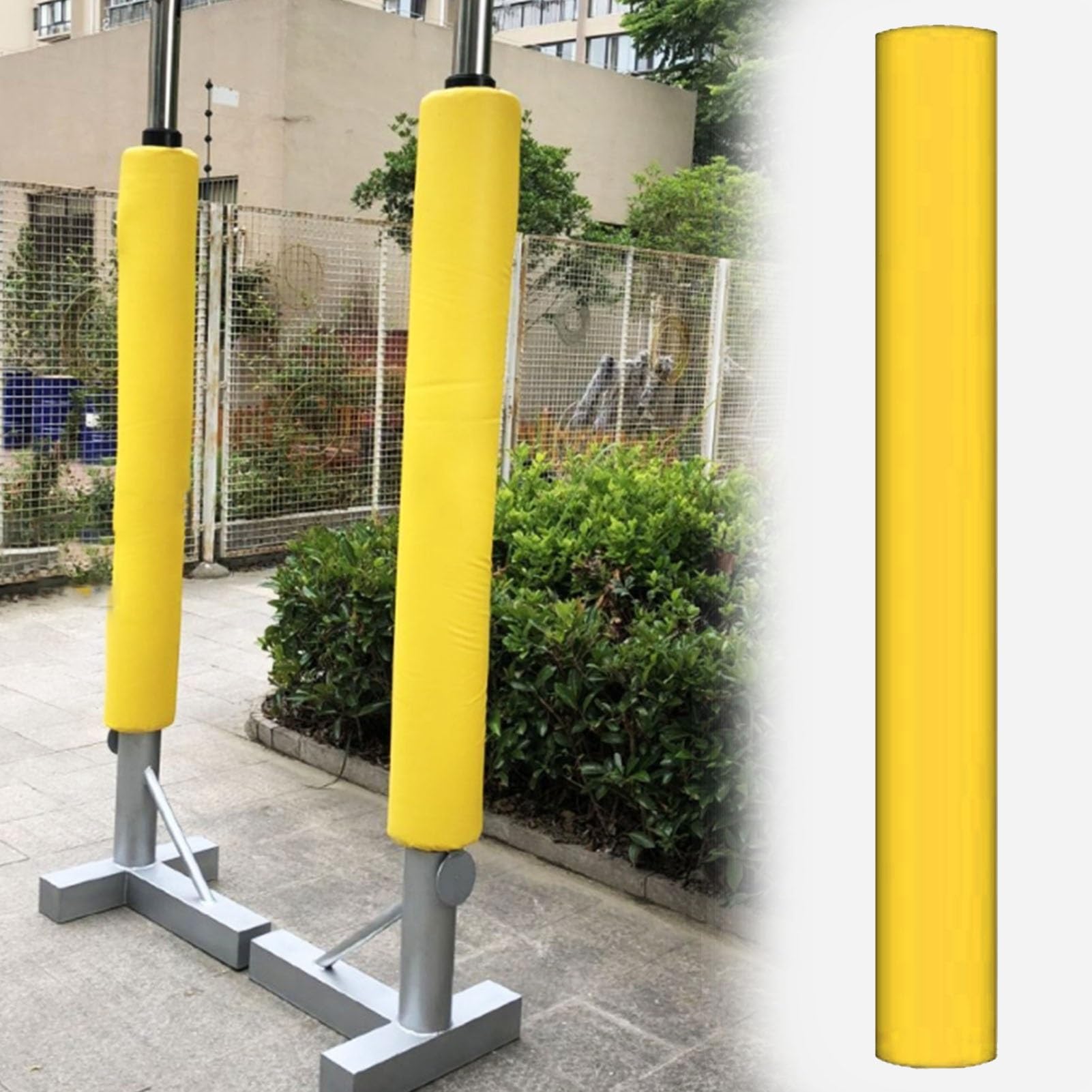 Wytrzymały ochraniacz na kij do koszykówki – wyściółka z pianki o grubości 10 cm, żółta poduszka bezpieczeństwa na korty zewnętrzne/wewnętrzne, place zabaw i siłownie, ochrona przed uderzeniami dla