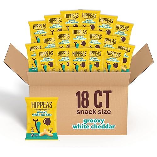 Hippeas Chickpea Puffs, Vegan White Cheddar, 0.8 Ounce (Pack of 18), 3g Protein, 2g Fiber, Vegan, Gluten-Free, Crunchy, Plant Protein Snacks - Groovy White Cheddar - 0.8 Ounce (Pack of 18)
