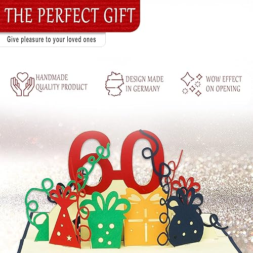 Miniatura 3 de LINPOPUP Tarjeta emergente, tarjeta de felicitación 3D desplegable para deseos de cumpleaños, invitación, cumpleaños 60, fiesta de cumpleaños 60, N23