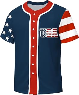 Men Women American Flag Baseball Jersey 4th of July Short Sleeve Shirts