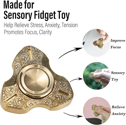Miniatura 5 de FREELOVE Fidget Spiner de metal, latón pesado, juguetes largos giratorios, silencioso, pequeño mini 2nd Fox Figette Spiner para adultos y hombres,