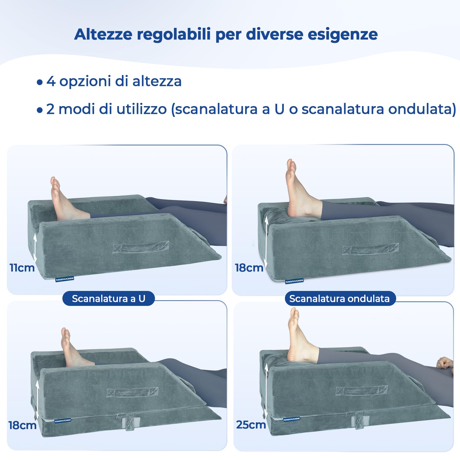 KingPavonini 4 cuscini per le gambe con altezza regolabile per post-operatorio, cuscino con curva ergonomica, in memory foam per gonfiore e sollievo dal dolore alle gambe, aiuto per la guarigione dopo
