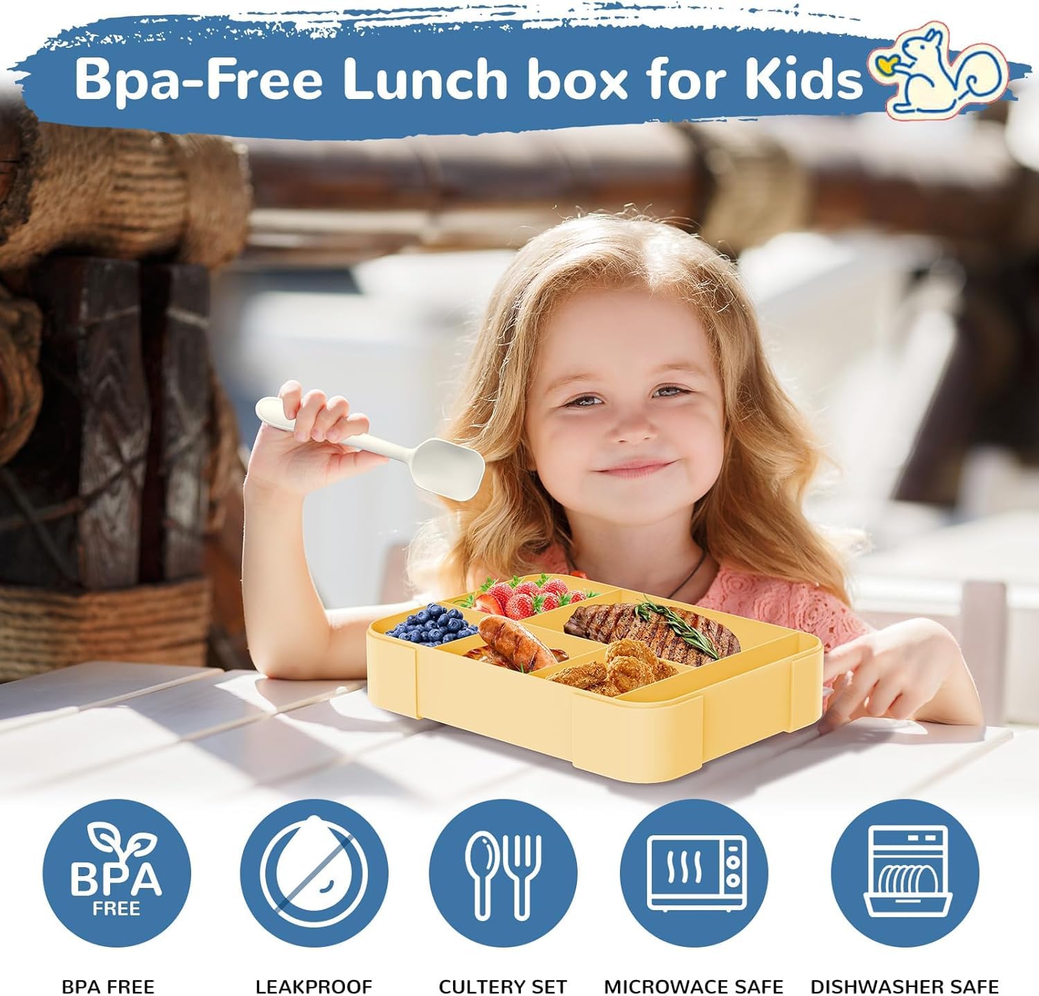INeibo Boîte Bento Enfant 6 Compartiments 1330 Ml Anti-Fuite + Sac + Autocollants - Bleu Sans BPA