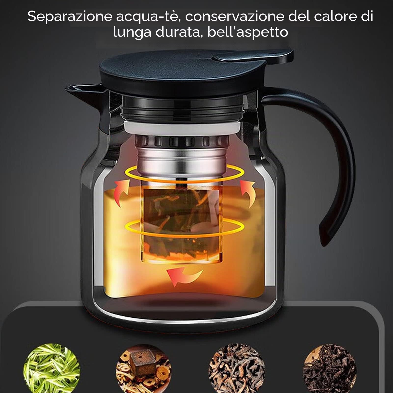 Caraffa Termica per Caffè 1L, Dispenser Isolante per Bevande Calde in Acciaio Inossidabile con Infusore per Tè Rimovibile, Teiera e Dispenser per Casa e Ufficio (Nero)