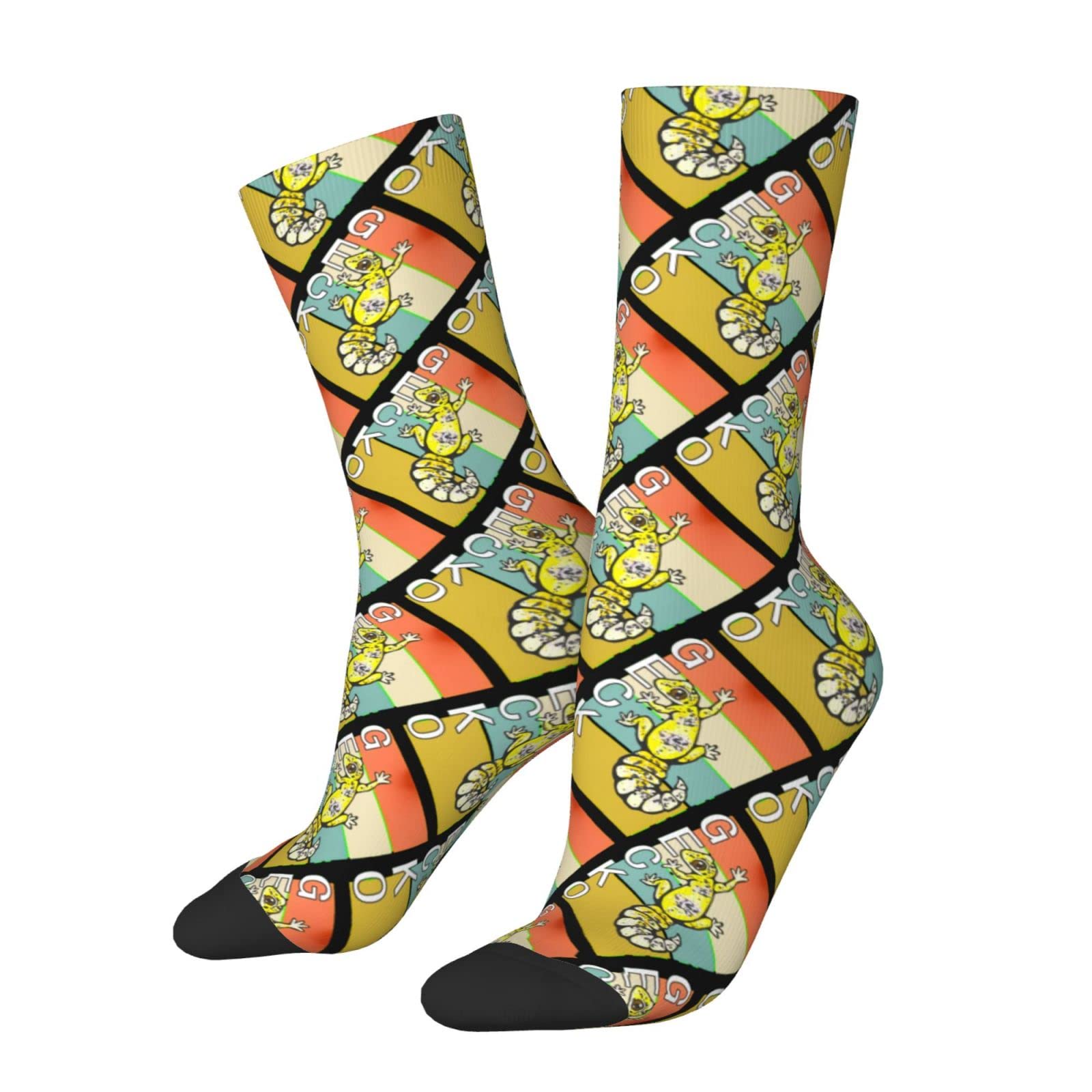 Lawenp Vintage Yellow Leopard Gecko Socks, Funny Novelty Crew Socks Gift for Men Women Teen