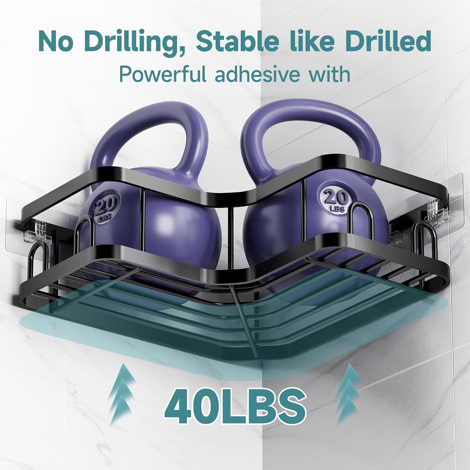 Veken Corner Shower Caddy 6-Pack, Advanced Rustproof Design, No Drilling Adhesive Shelves, Rack with Soap Holder, Large Capacity Bathroom Organizers and Storage, Wall-Mounted Kitchen&Home Decor,Black