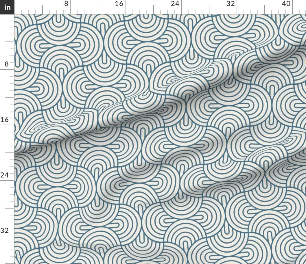 Spoonflower Fabric - Mid Century Modern Blue Oyster White Retro Inspired Atomic Era 1950S Printed on Petal Signature Cotton Fabric by The Yard - Sewing Quilting Apparel Crafts Decor