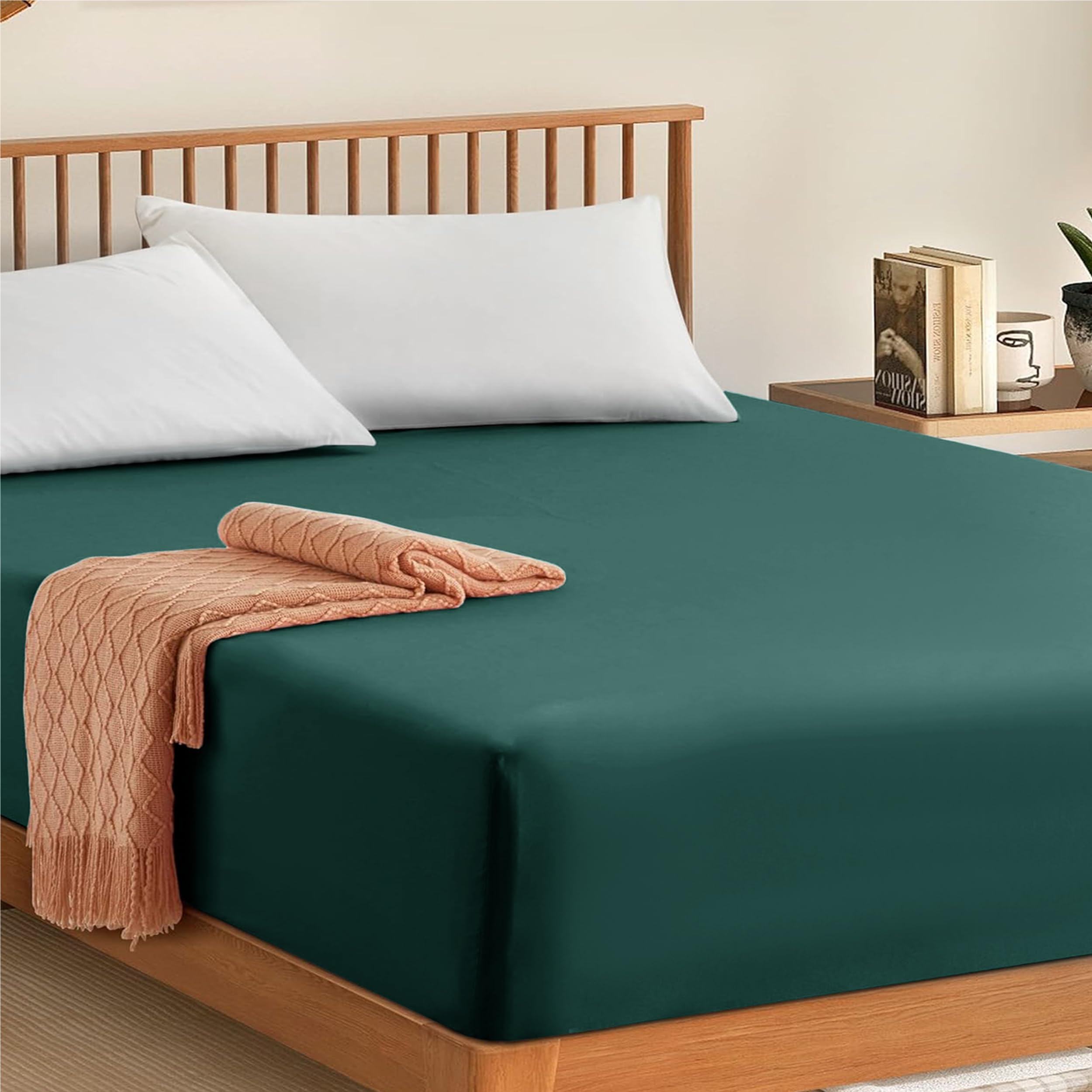 My home store Fitted Sheet 100% Egyptian Cotton 300TC Hotel Quantity 30 cm Fitted Bedsheets (Emerald, Double) โ image 1