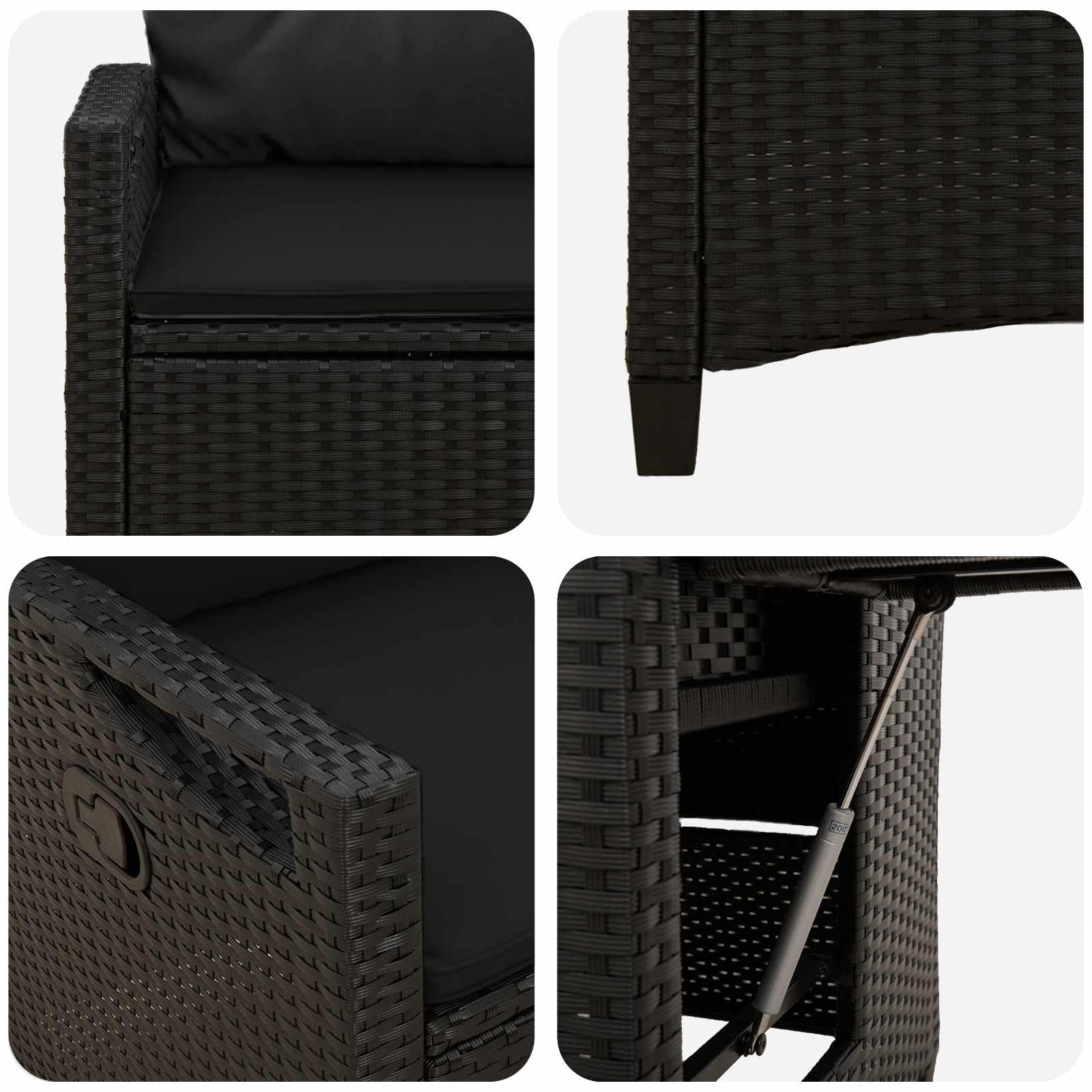 Regulowane krzeslo ogrodowe z rozkladanym stolikiem Rattan Czarny 56 x 60 x 112 cm na taras i balkon siedzisko ogrodowe z regulacja