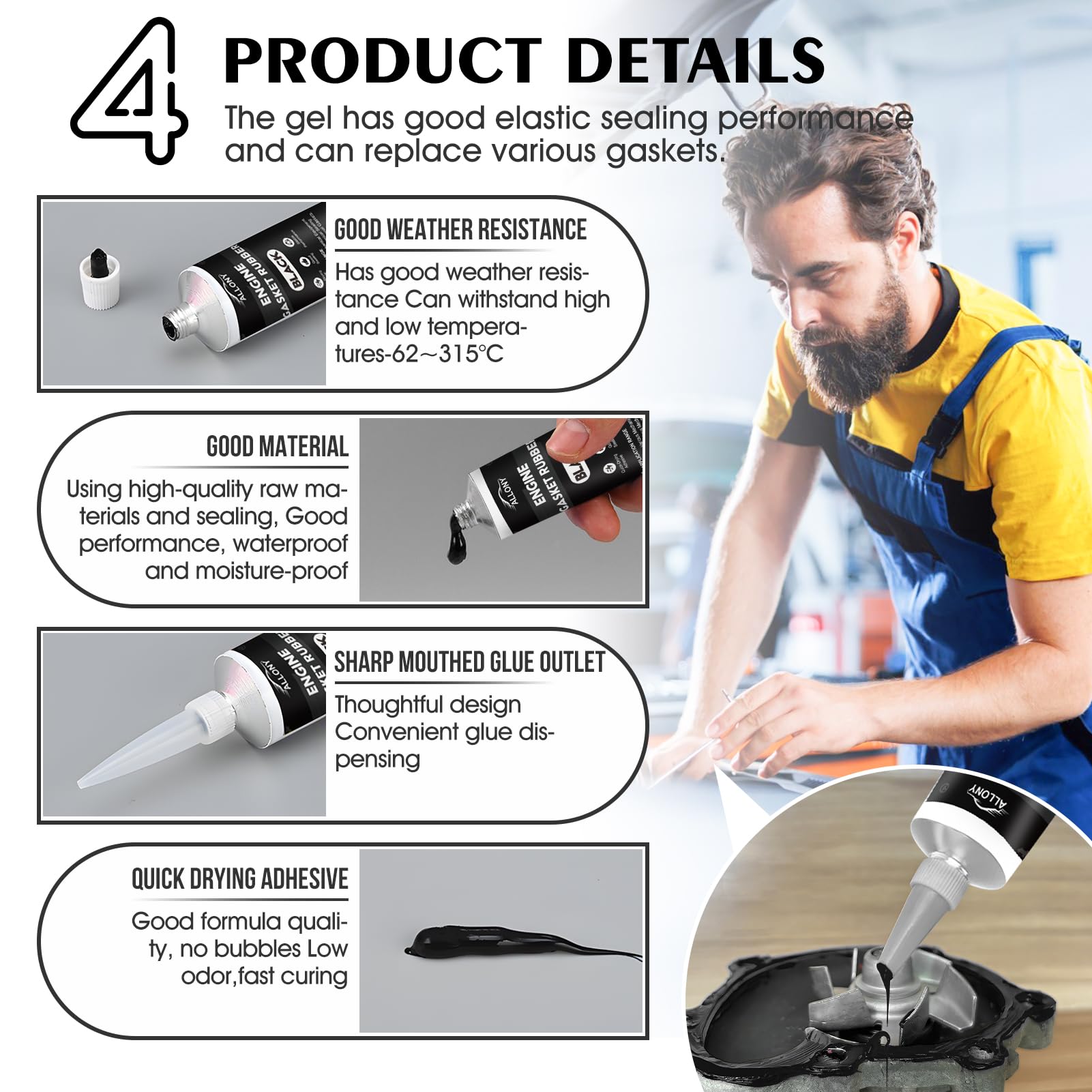 Visbella - Guarnizione In Silicone Nero Ad Alta Temperatura - Foto 4