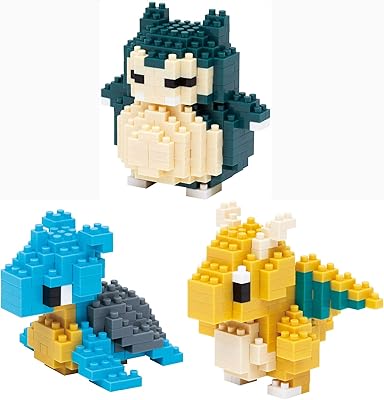 Nanoblock - 3 Sets Bundle - Laplace, Dragonite (Kairyu) and Snorlax (Kabigon) - Adjustable Pokemon Characters (Japan Import)