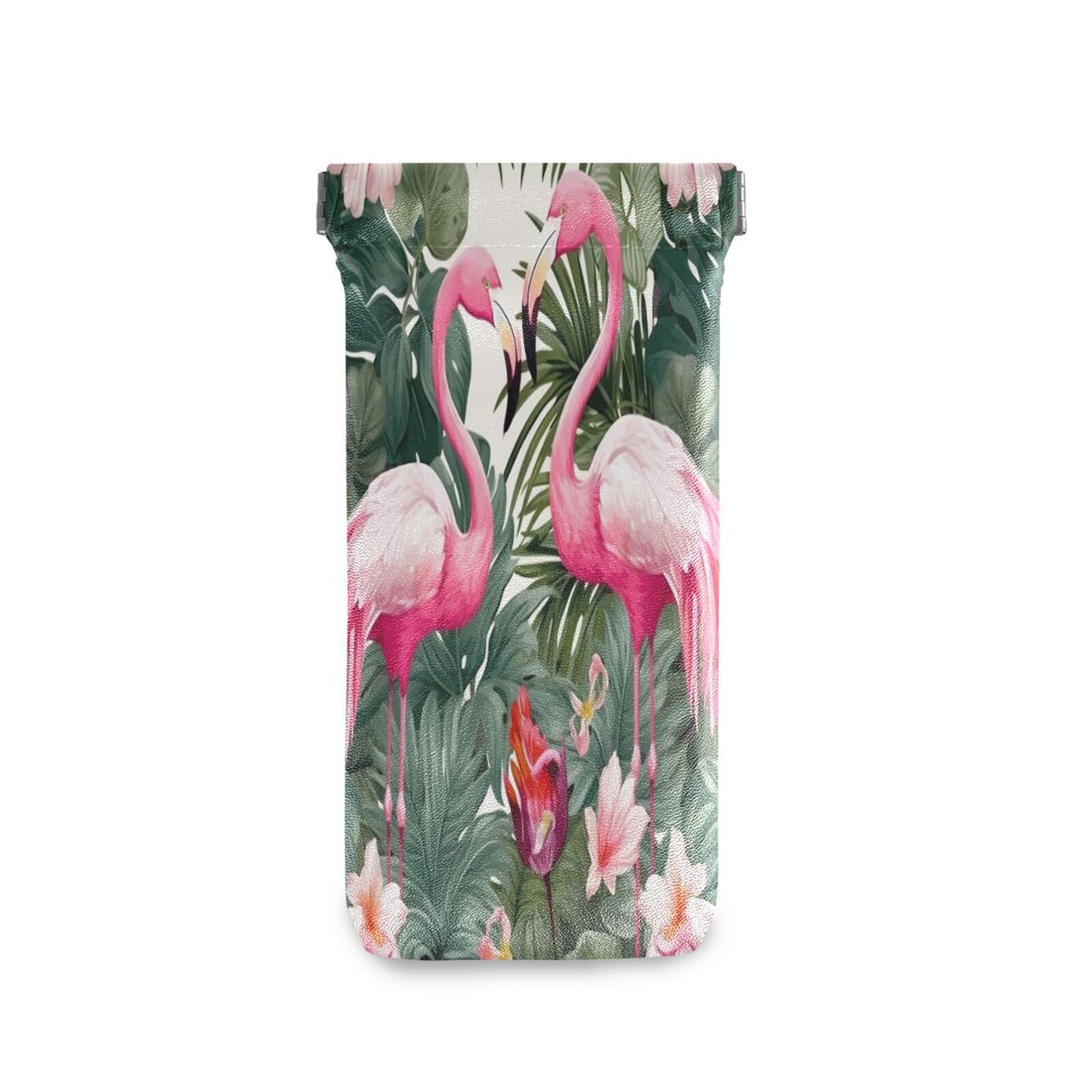 FLildon Tropical Flamingo Eyeglasses Pouch Squeeze Top Sunglasses Case Soft PU Leather Eyeglass Bag for Men Women