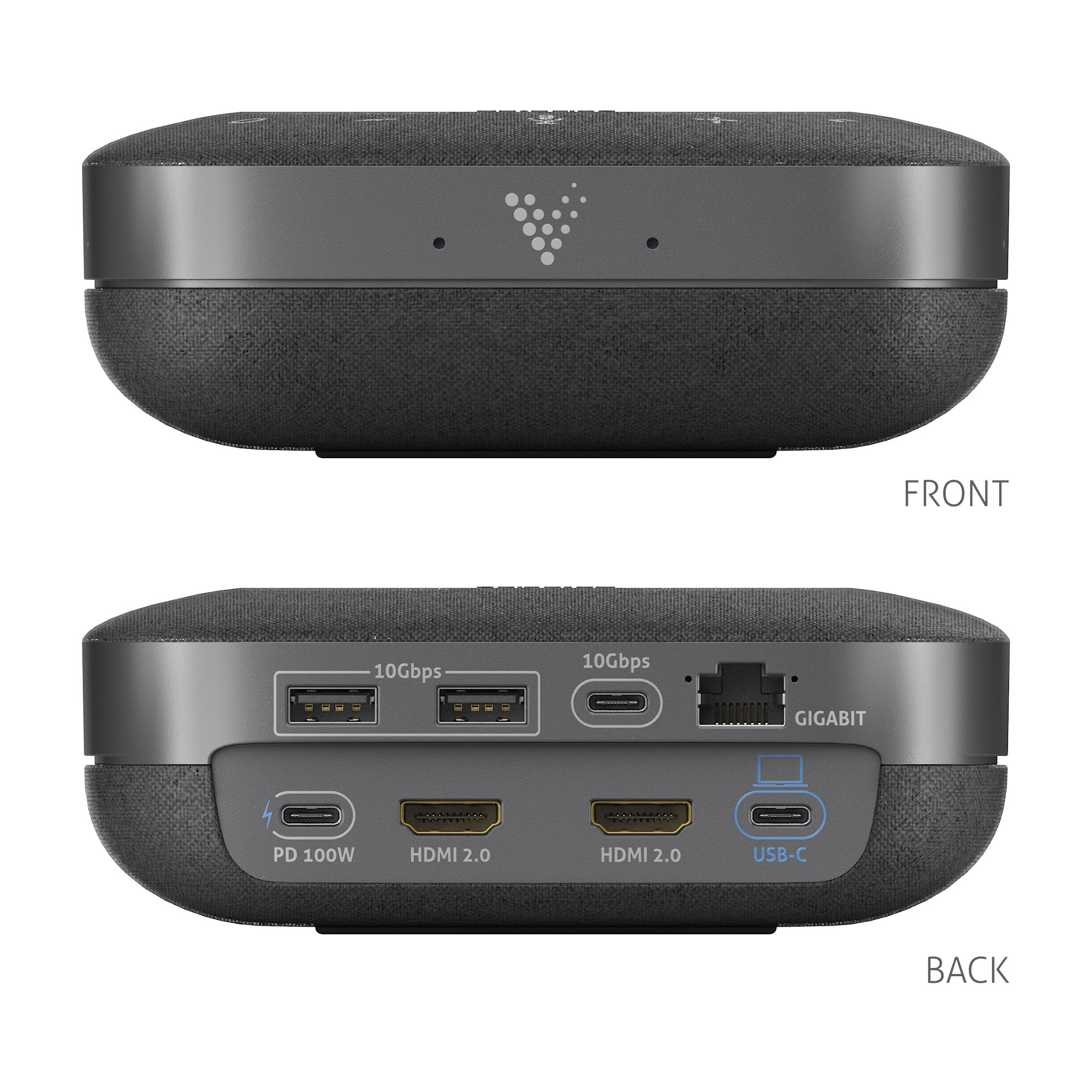 Vuelogic - Docking station USB C, 10 in 1, multifunzione per laptop, docking station portatile 2 monitor 4K, HDMI Hub, PD Power Delivery, altoparlante audio microfono, Ethernet, LAN, nero