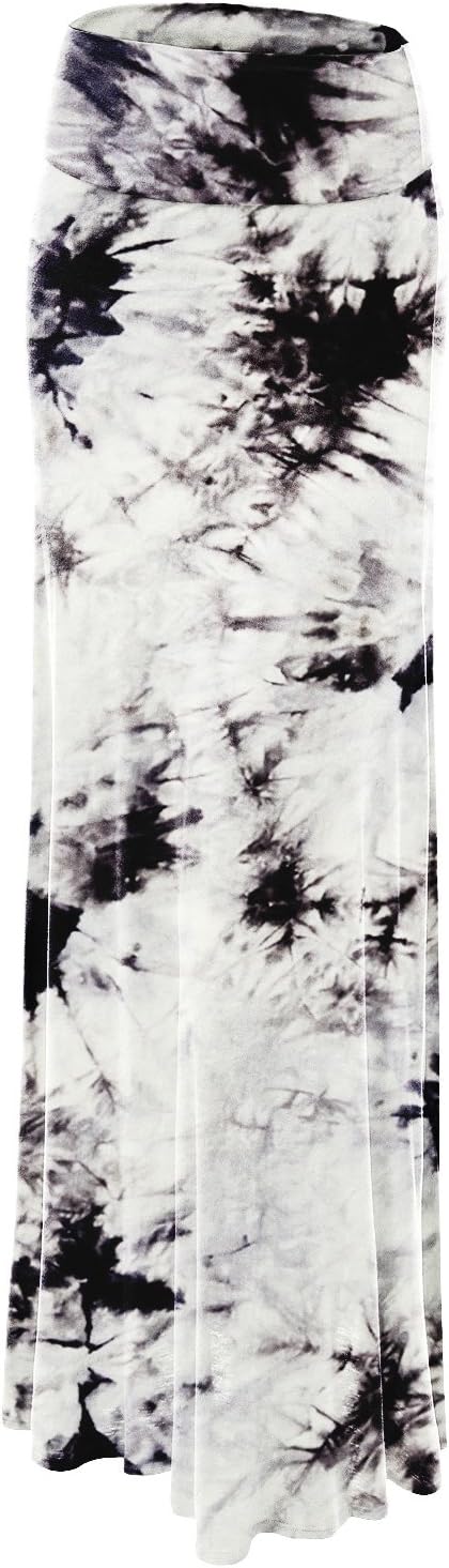Women's Casual High Waist Solid/Tie Dye Fold Over Flowy Long Maxi Skirt