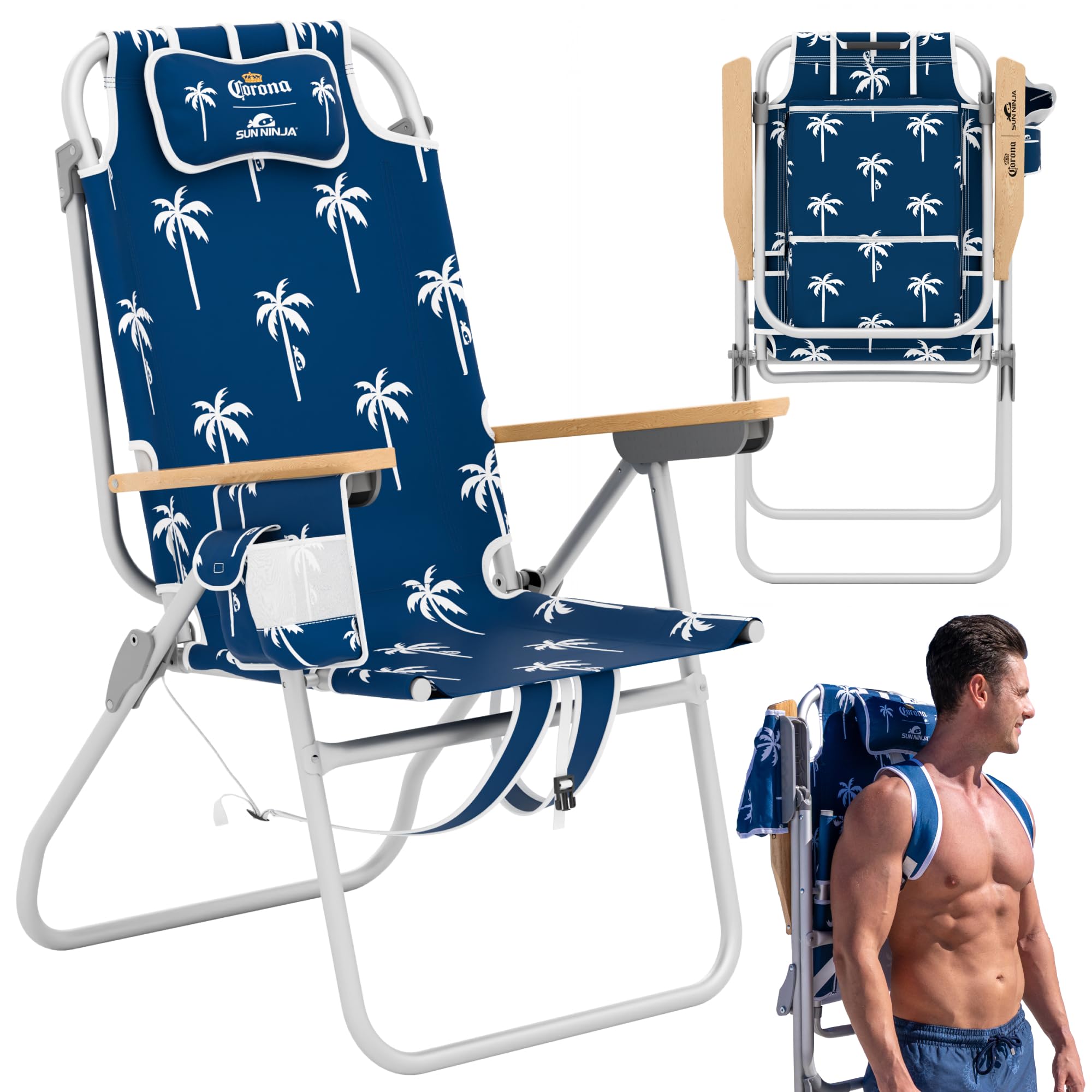 SUN NINJA Folding Beach Chair for Adults with 17" seat Height - 1pc
