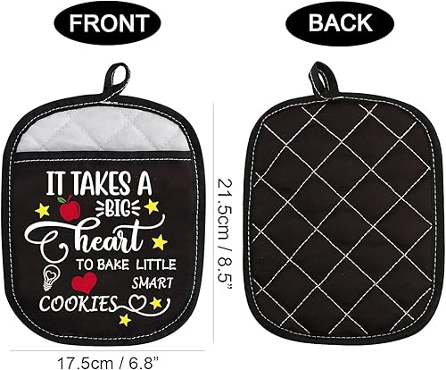 Miniatura 2 de Almohadillas para horno con bolsillo para profesor, se necesita un gran corazón para hornear pequeñas galletas inteligentes (hornea pequeñas