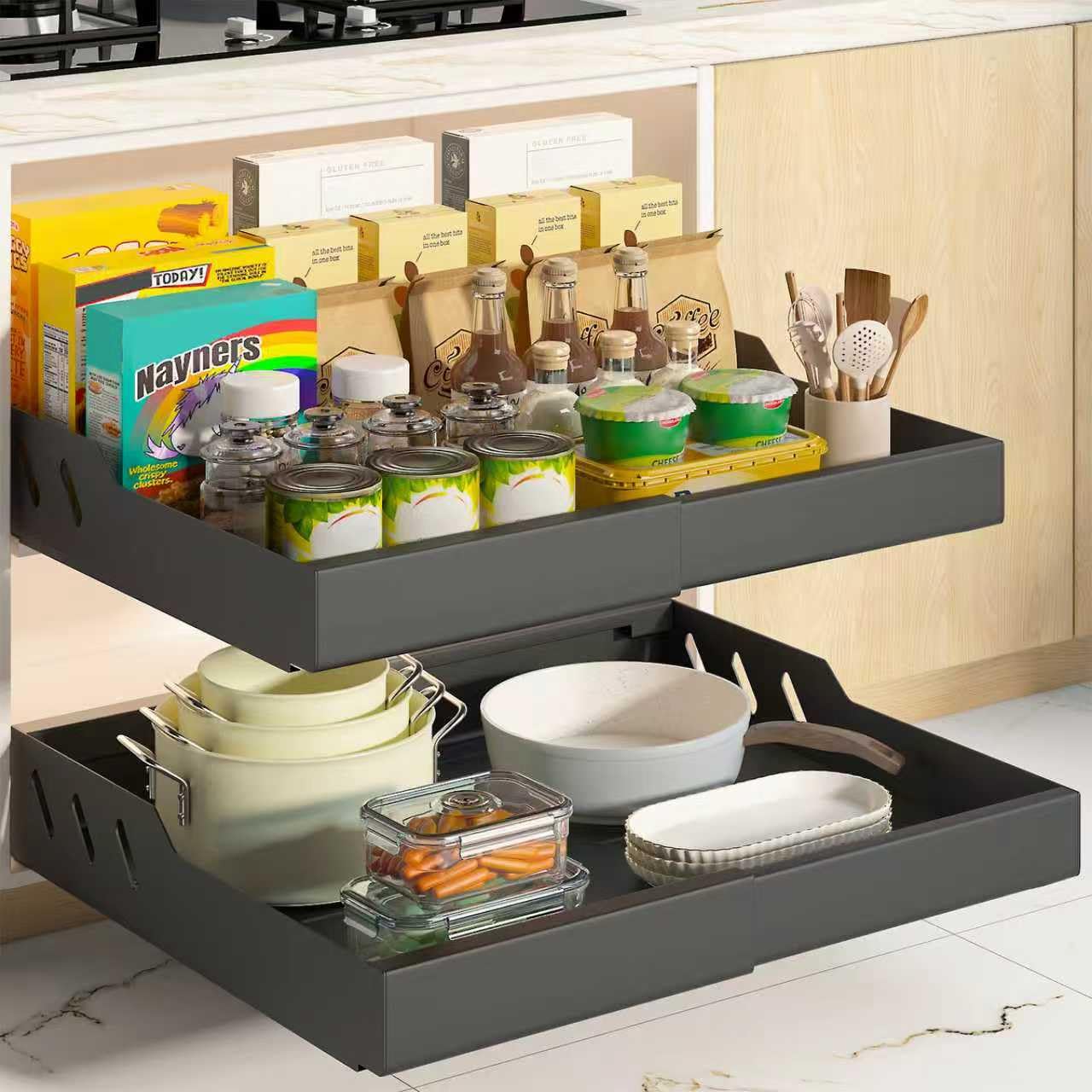 Organisateur Sous Évier 2 Niveaux Tiroir Coulissant Cuisine, Rangement