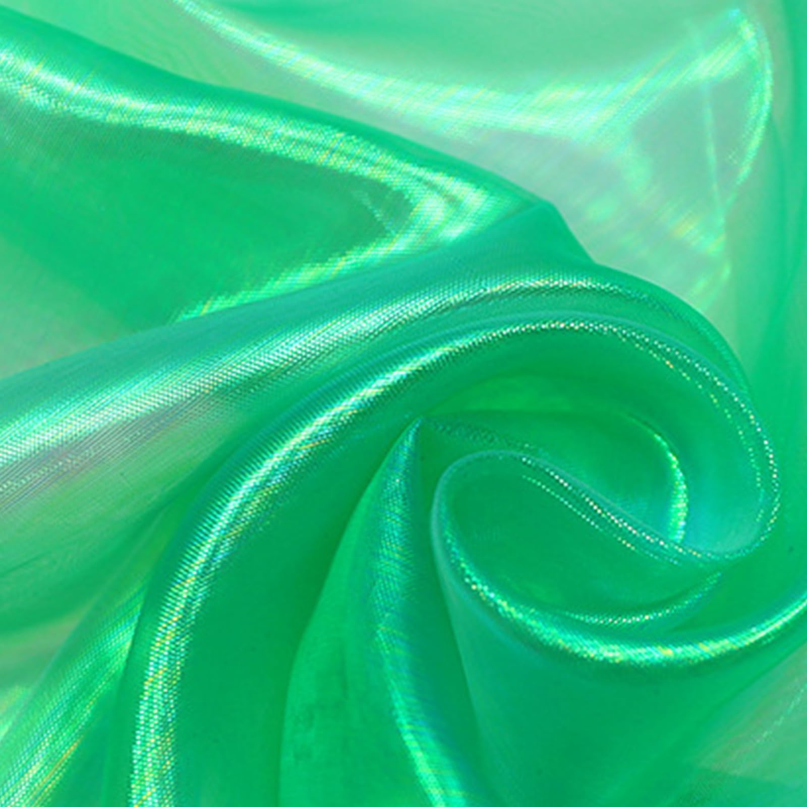 Holographic Gauze Fabric, 1.5m*3m Gradient Iridescent Organza Fabric for Costume Crafts Party Decorations Grass Green