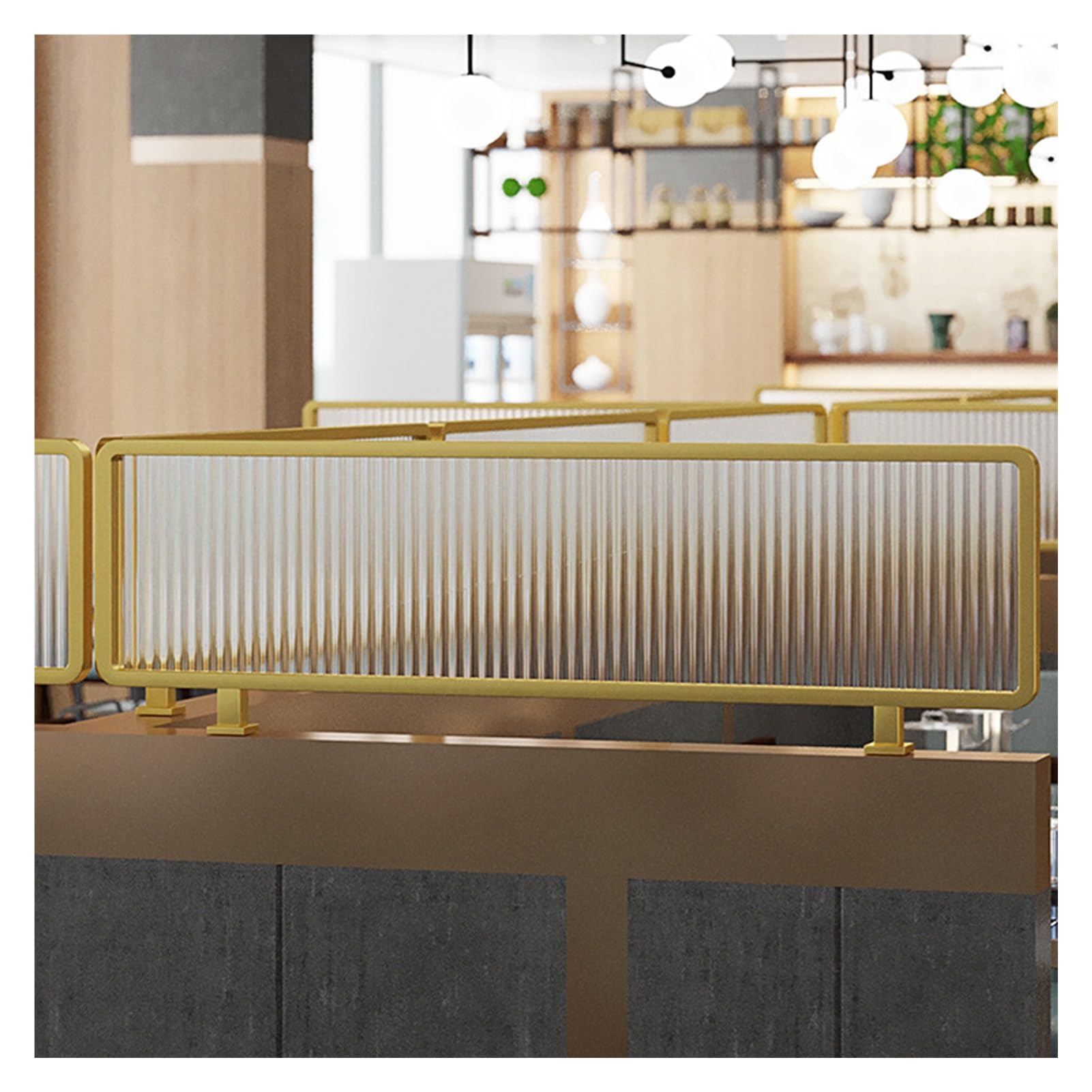 Ghfxscv Gold Dividers For Dining Areas, Striped Matte Glass Restaurant Decorative Partitions, Raised Hot Pot Aisle Countertop Desk Divider, 30/50Cm Low Fence (Color : Size : 50X60cm)