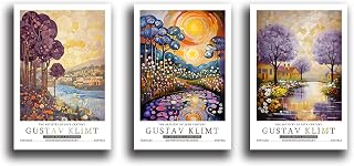 Klimt prints set of three Klimt Museum poster Gustav Klimt poster aesthetic paintings living room wall decoration Klimt village poster Gustav Klimt painting dream village art