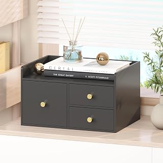 Wisuce Bamboo Desk Organizer with Drawers for Tabletop Storage | Wooden Desktop Storage Drawers for Bills Office Supplies Kitchen Utensils Organizing Tool for Home Classroom Organization