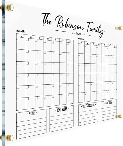 Acrylic Two Month Calendar Double Month Planner for Wall- Personalized Calendar 2024, Dry Erase Two Month Planner Family Calendar Calendar w Marker