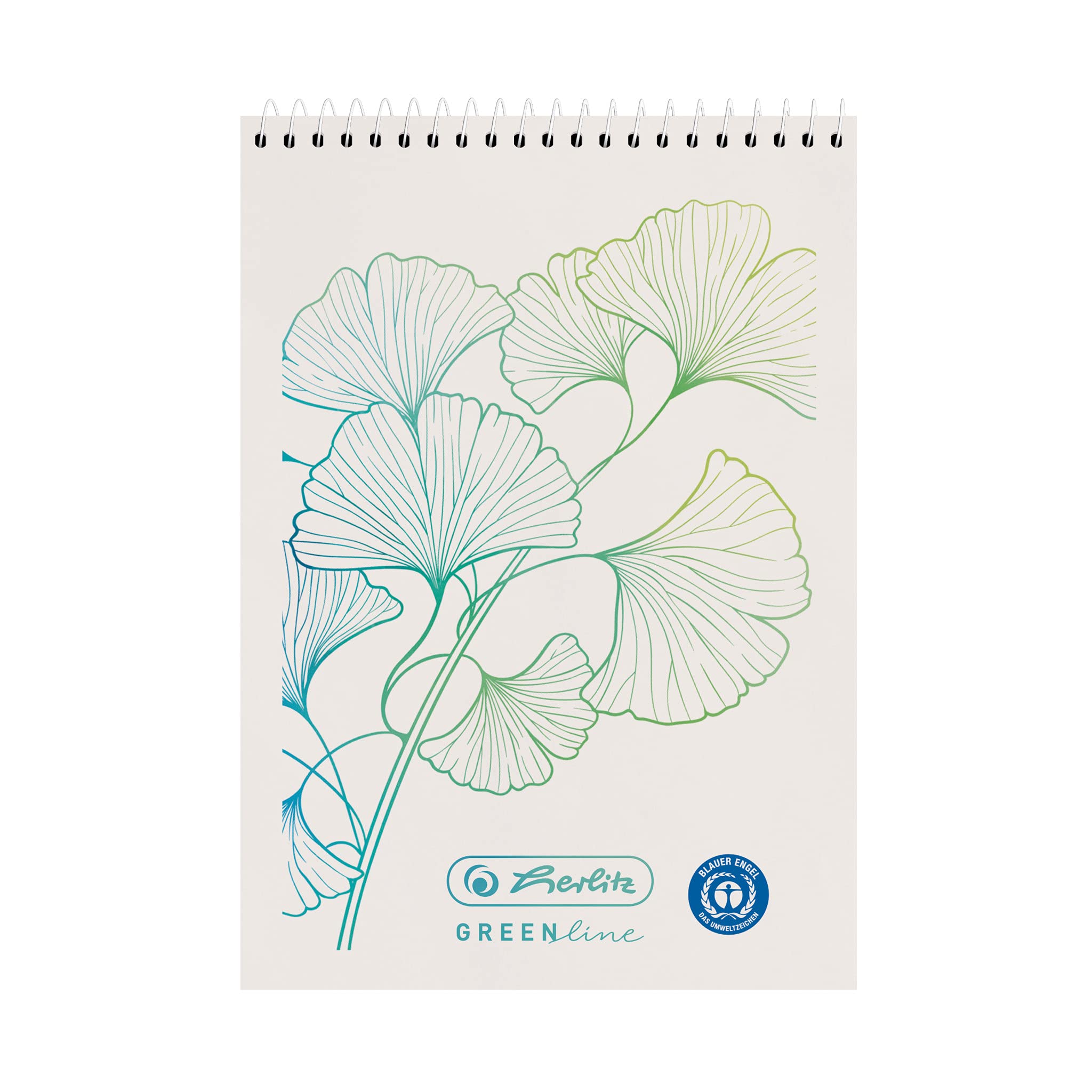 Herlitz 50033560 Greenline Ginkgo - Cuaderno espiral (A7, 50 hojas, cuadriculado)