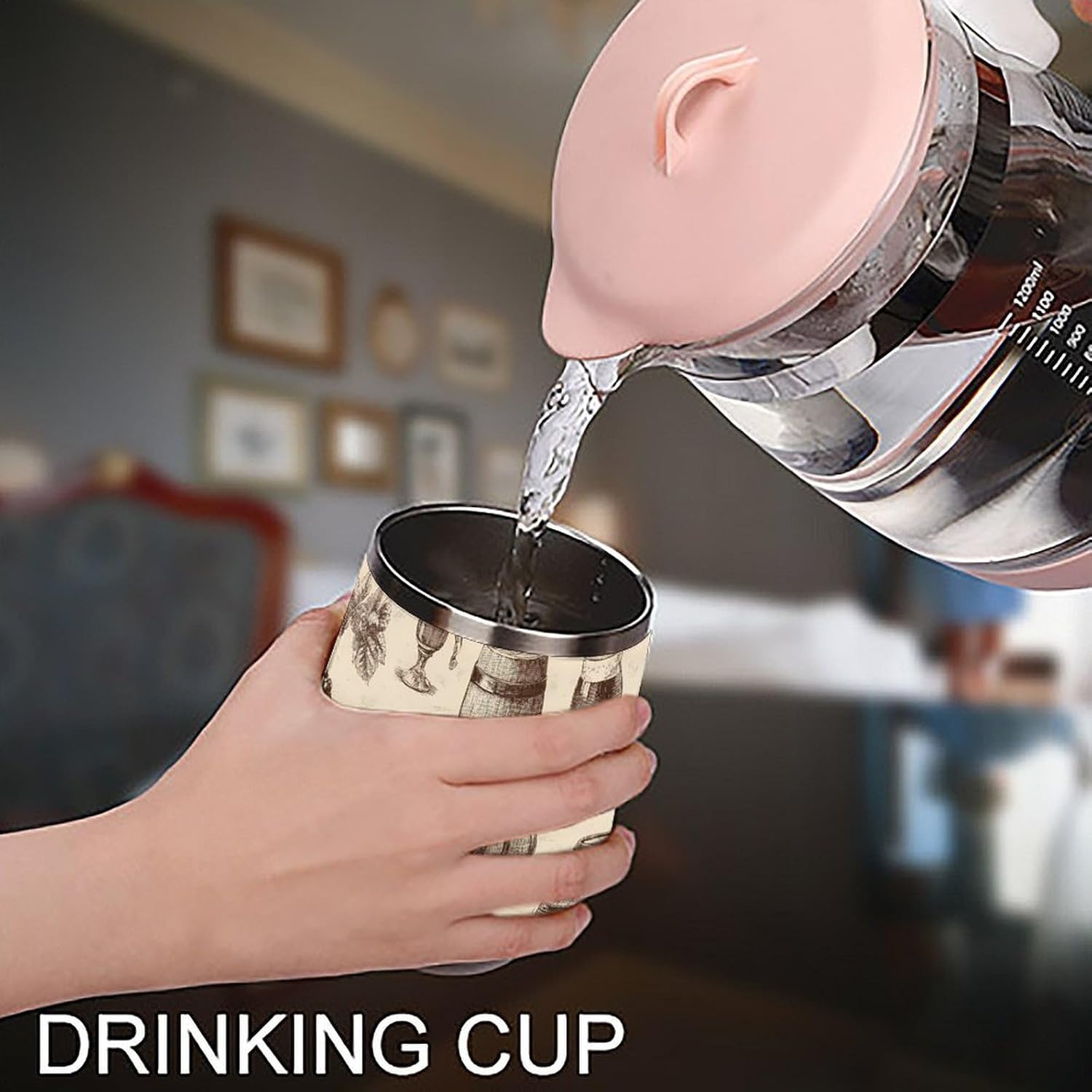 Vintage Wine Glass Grape Barrel Insulated Drinking Cup Stainless Steel Coffee Mug Wine Tumbler with Lid 12OZ