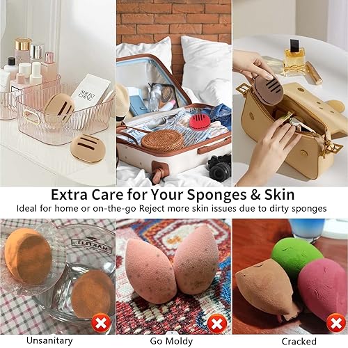 Miniatura 4 de Fauxomor Soporte para esponja de maquillaje 2 piezas de silicona transpirable de doble cara para viajes esponja de maquillaje inastillable para