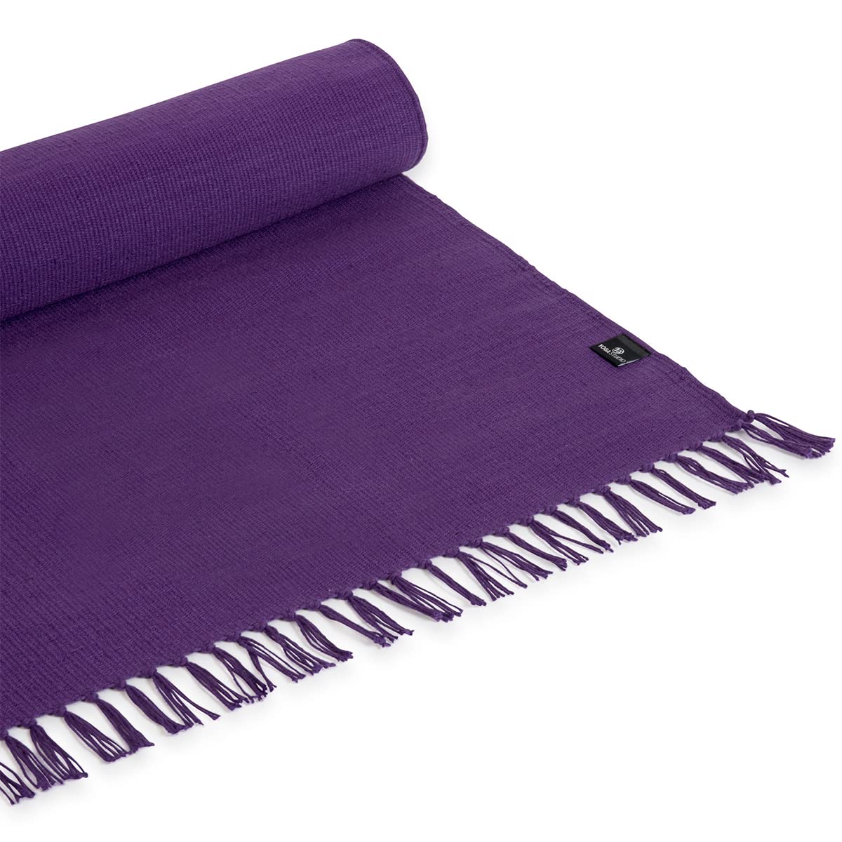Yoga Studio Alfombra orgánica de algodón con borlas, 196 x 70 cm, para meditación, relajación, yoga caliente