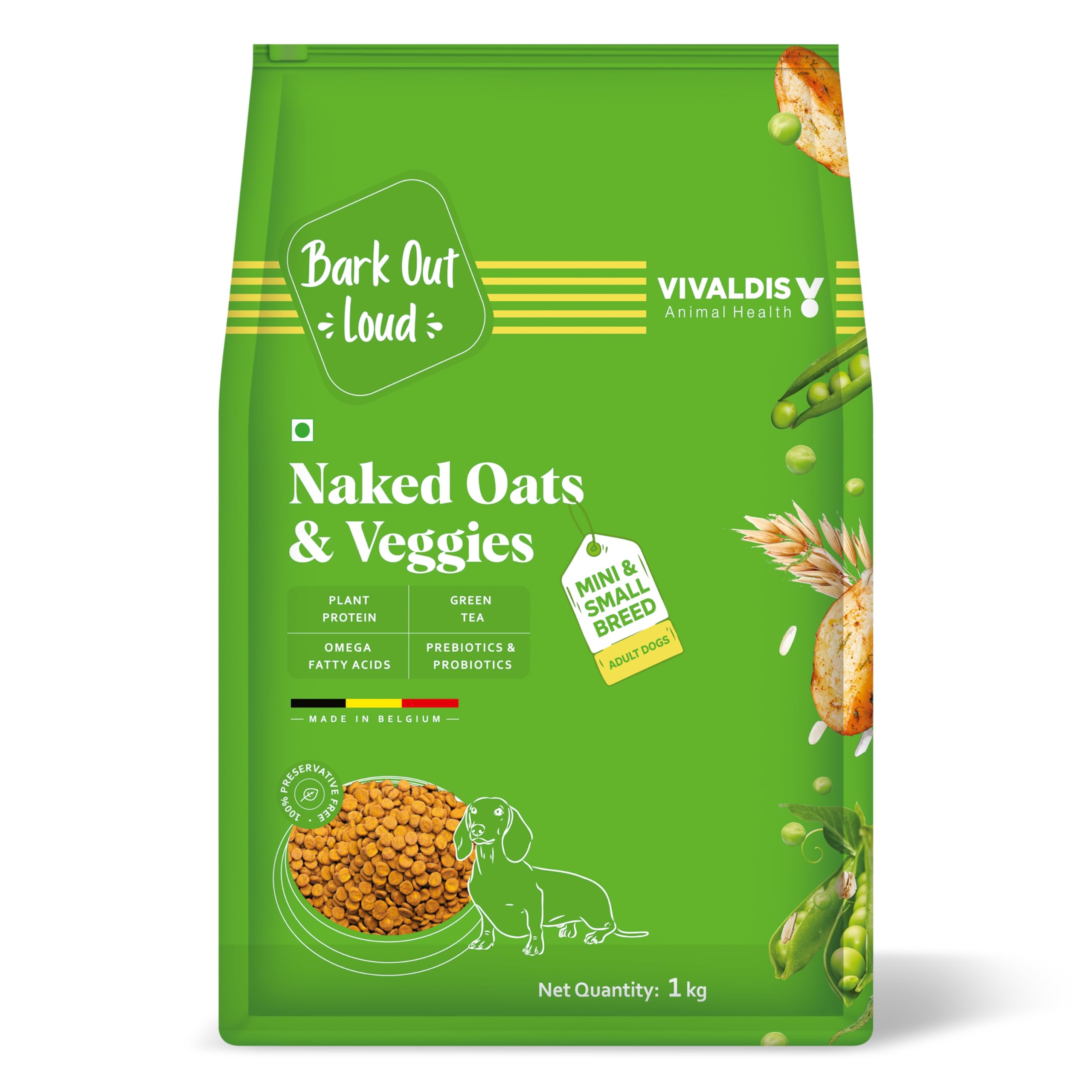 Bark Out Loud/Vivaldis - Naked Oats & Veggies, Small/Mini Breeds | Premium Veg Dog Food | Prebiotics & Probiotics, Vitamins and Fibre | Vegeterian Dry Dog Food Kibbles (1 Kg)