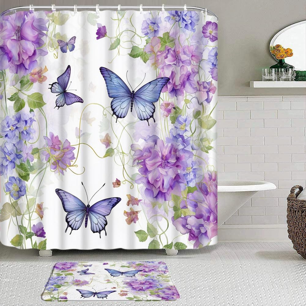 2 Pcs Rustic Texas Stars Wooden Shower Curtain Set with Rug,Vintage American Western Map Vintage Country Farmhouse Grey Barn Wood Planks Bath Curtain with Hook and Bath Mat